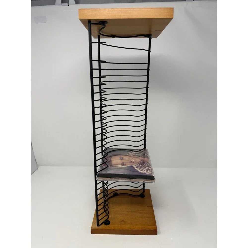 Vintage Wood and Wire CD Tower Rack Stand Holds 30 CDs